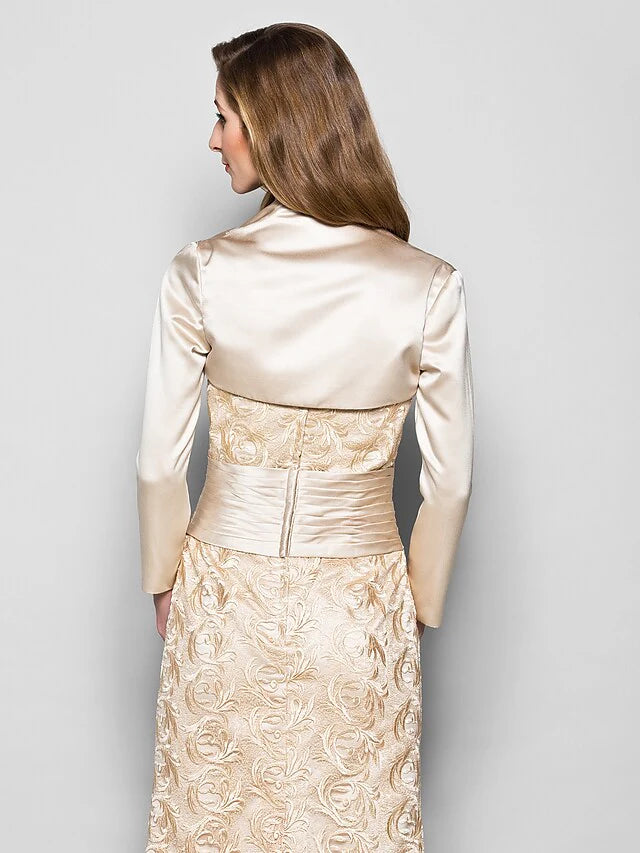 Wholesale Mother of the Bride Dress Wrap Included Sweetheart Neckline Floor Length Lace Satin 3/4 Length Sleeve with Sash Ribbon Ruched