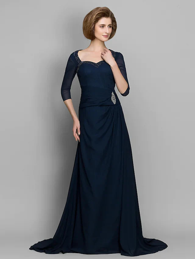 Wholesale A-Line Mother of the Bride Dress Elegant Sweetheart Neckline Chiffon Length Sleeve with Ruched Beading