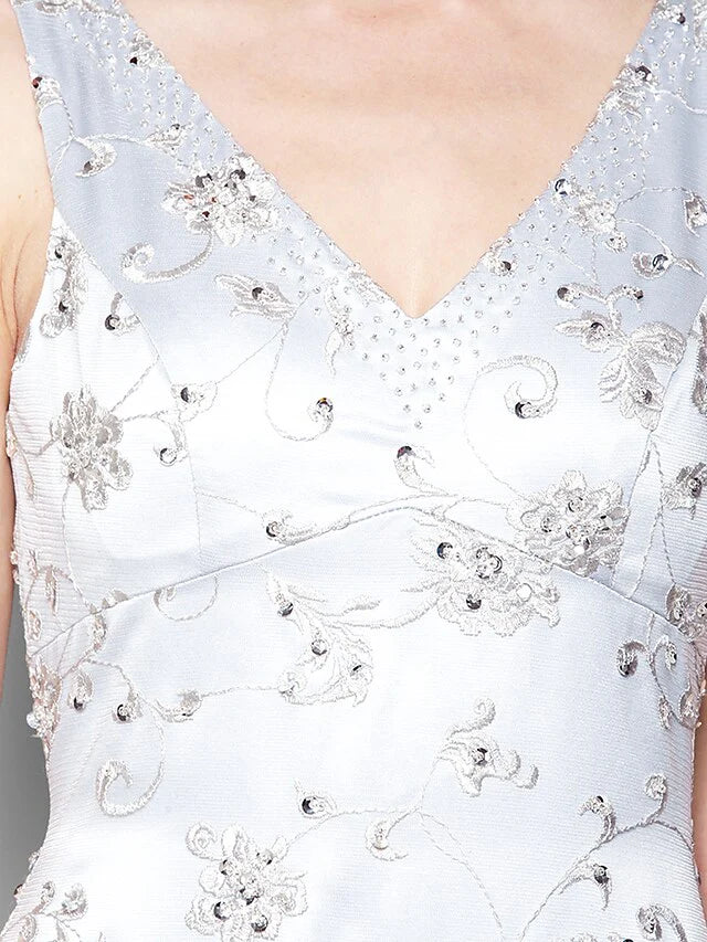 Wholesale Mother of the Bride Dress Sparkle & Shine V Neck Floor Length Lace Tulle Sleeveless with Lace Beading