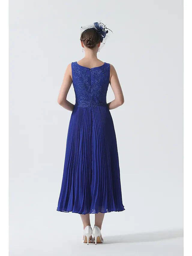 Wholesale Two Piece Mother of the Bride Dress Elegant & Luxurious Wrap Included Scoop Neck Tea Length Chiffon 3/4 Length Sleeve with Lace Ruching