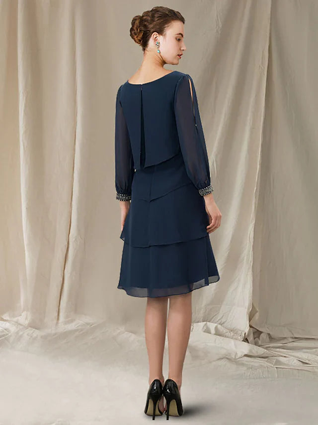 Wholesale A-Line Mother of the Bride Dress Elegant Jewel Neck Asymmetrical Short Mini Chiffon Short Sleeve with Ruffles