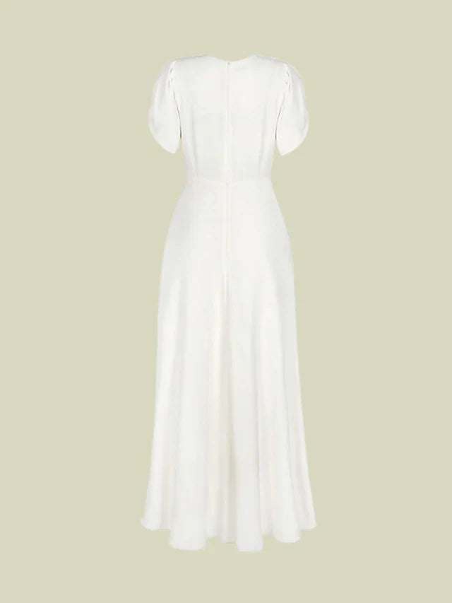 Wholesale A-Line Mother of the Bride Dress Elegant V Neck Ankle Length Chiffon Short Sleeve with Ruching