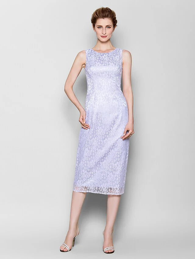 Wholesale Mother of the Bride Dress Vintage Inspired Jewel Neck Knee Length Chiffon Lace 3/4 Length Sleeve with Lace