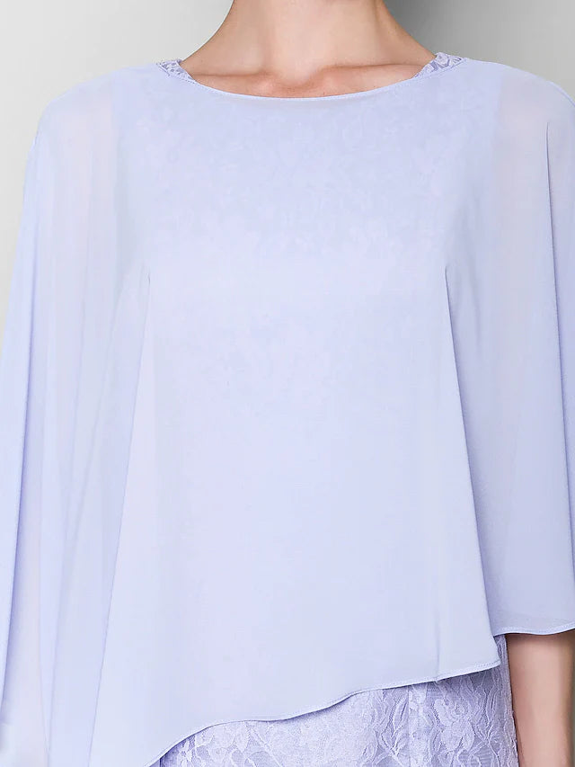 Wholesale Mother of the Bride Dress Vintage Inspired Jewel Neck Knee Length Chiffon Lace 3/4 Length Sleeve with Lace