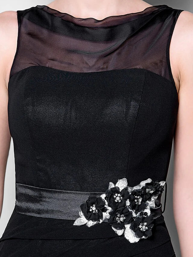 Wholesale Mother of the Bride Dress Cowl Neck Floor Length Georgette Sleeveless with Sash Ribbon Beading Appliques