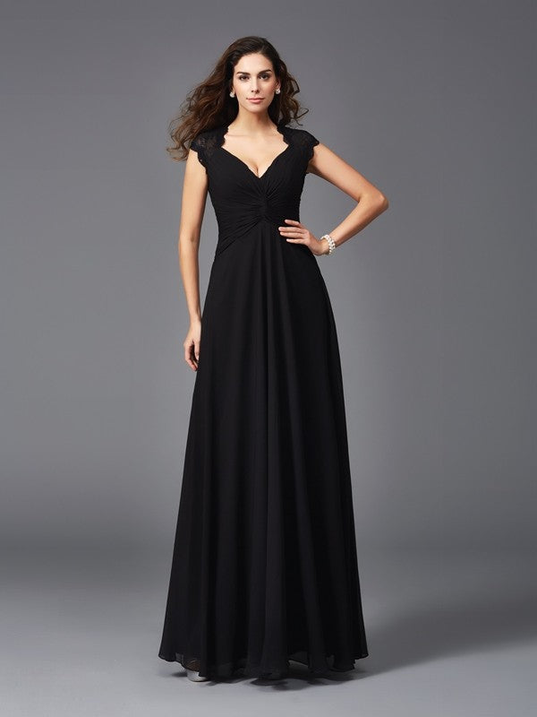 Wholesale A-Line/Princess V-neck Sleeveless Long Chiffon Bridesmaid dresses