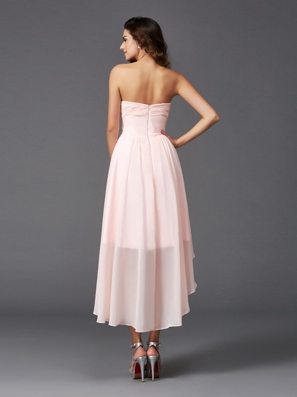 Wholesale A-Line/Princess Sweetheart Ruffles Sleeveless High Low Chiffon Bridesmaid Dresses