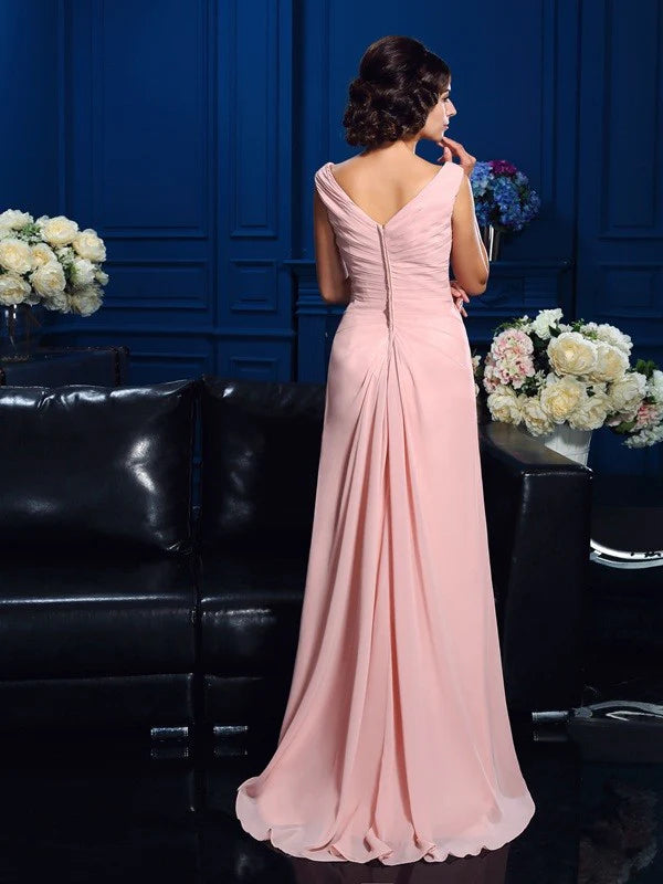 Wholesale A-Line Princess V-neck Beading Sleeveless Long Chiffon Mother of the Bride Dresses