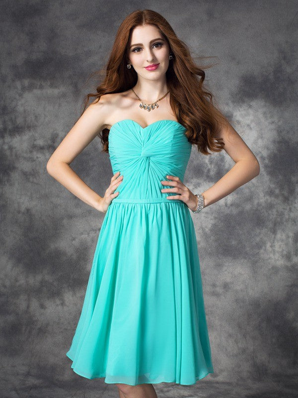 Wholesale A-line/Princess Sweetheart Ruffles Sleeveless Short Chiffon Dresses