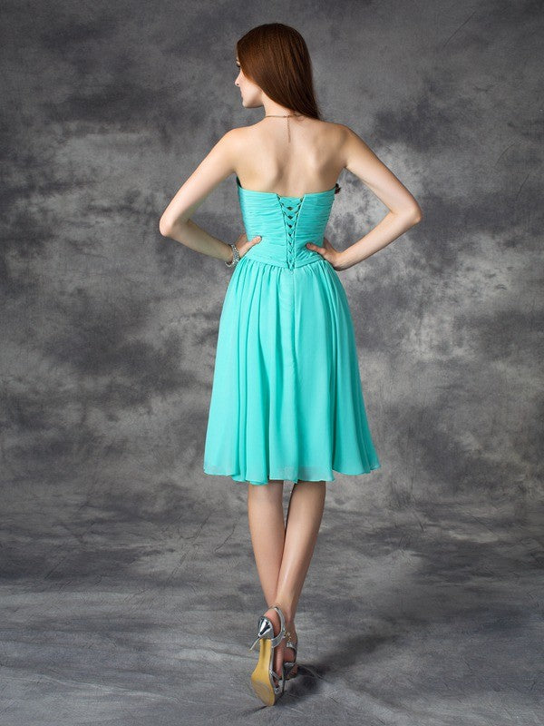 Wholesale A-line/Princess Sweetheart Ruffles Sleeveless Short Chiffon Dresses