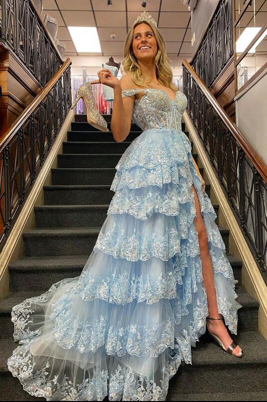 Wholesale Sparkly Sweetheart Long Graduation School Dresses Evening Party Gown with Slit