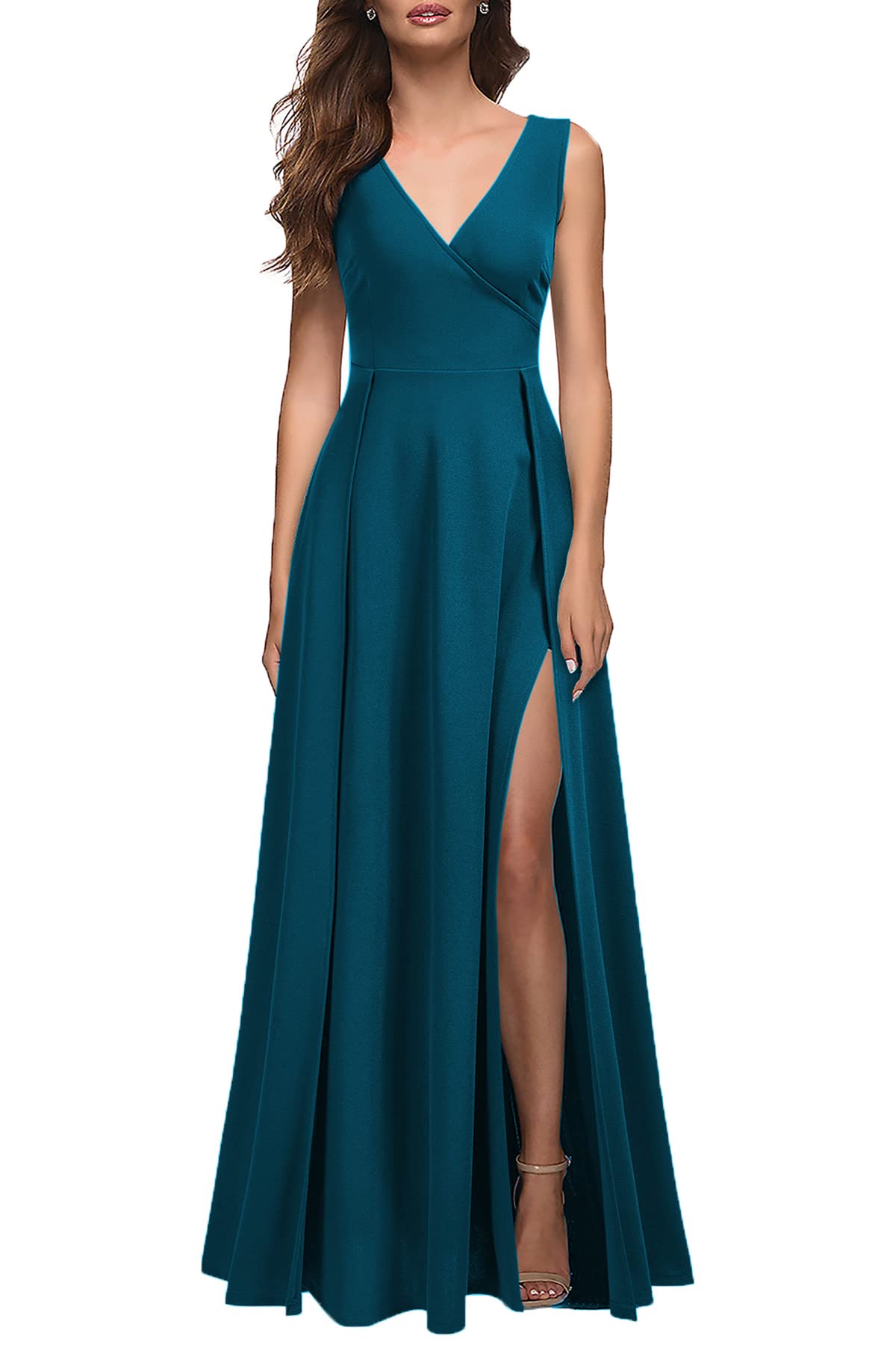 Wholesale Women's V Neck Sleeveless Split Formal Dress Cocktail Party Prom Long Dresses
