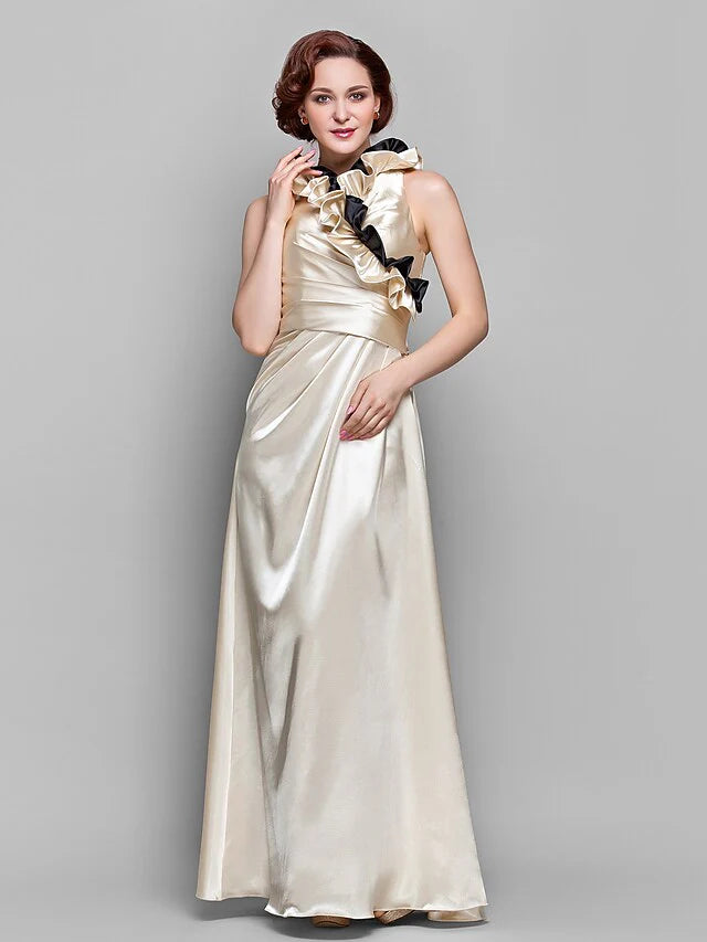 Wholesale A-Line Mother of the Bride Dress Wrap Included V Neck Floor Length Stretch Satin Length Sleeve with Ruffles Side Draping