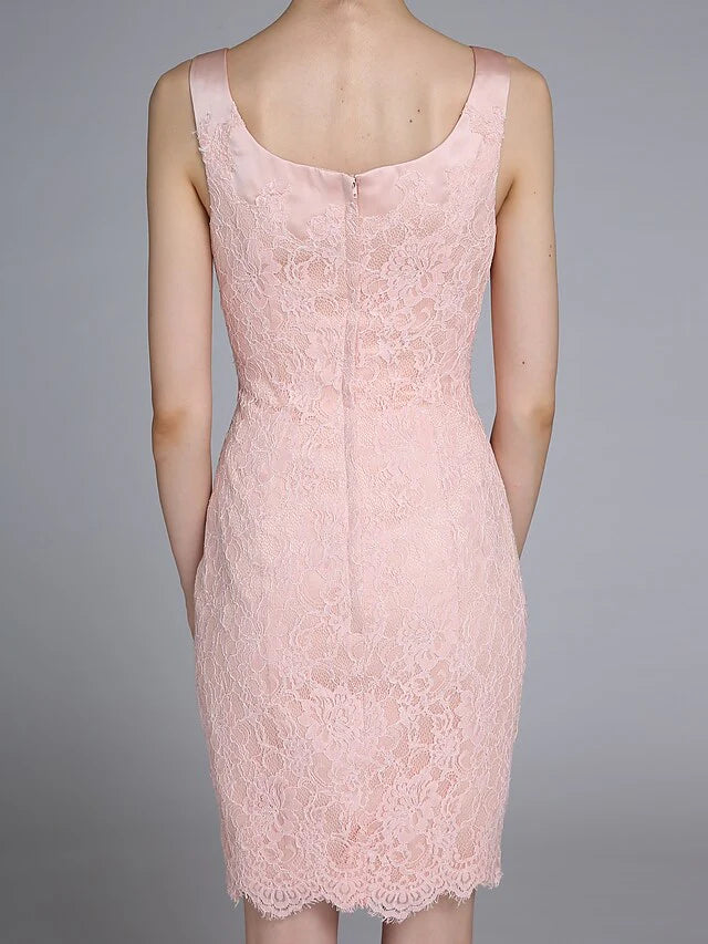 Wholesale Mother of the Bride Dress Convertible Dress Scoop Neck Short Mini Lace Satin Long Sleeve with Lace Appliques