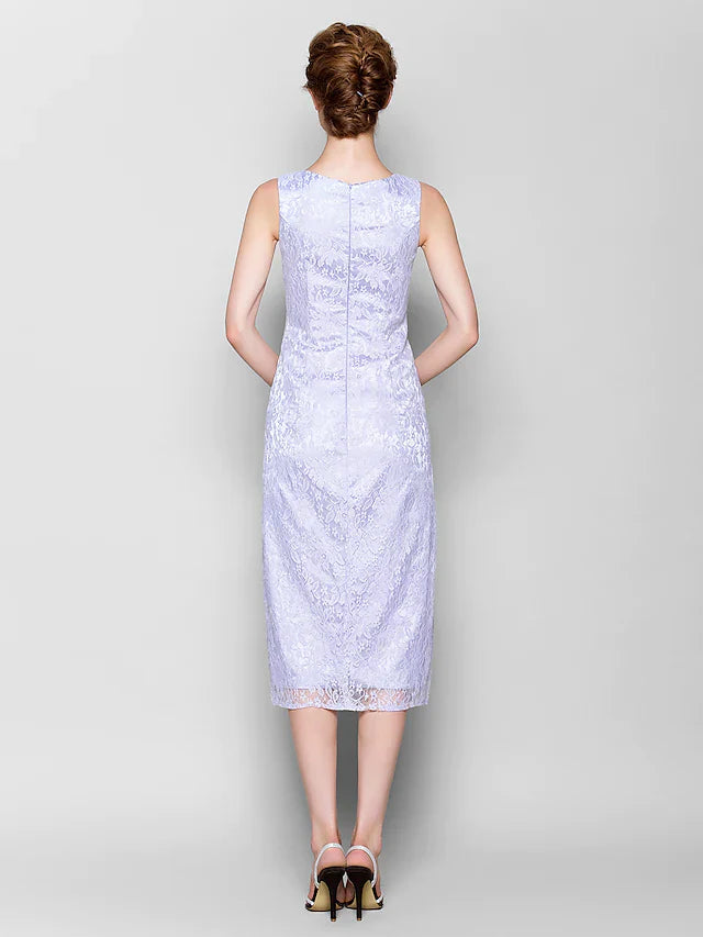 Wholesale Mother of the Bride Dress Vintage Inspired Jewel Neck Knee Length Chiffon Lace 3/4 Length Sleeve with Lace