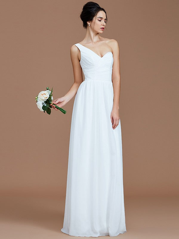 Wholesale A-Line/Princess One-Shoulder Sleeveless Ruched Floor-Length Chiffon Bridesmaid Dresses