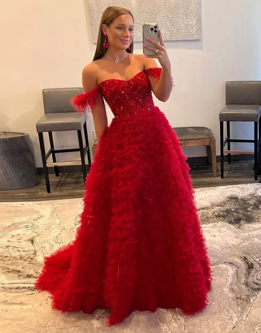 Wholesale A-Line Elegant Off-the-Shoulder Long Prom Dress With Beading prom dresses shops
