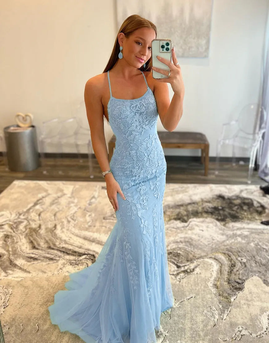 Wholesale Mermaid Applique Long Prom Dress Backless Evening Dress