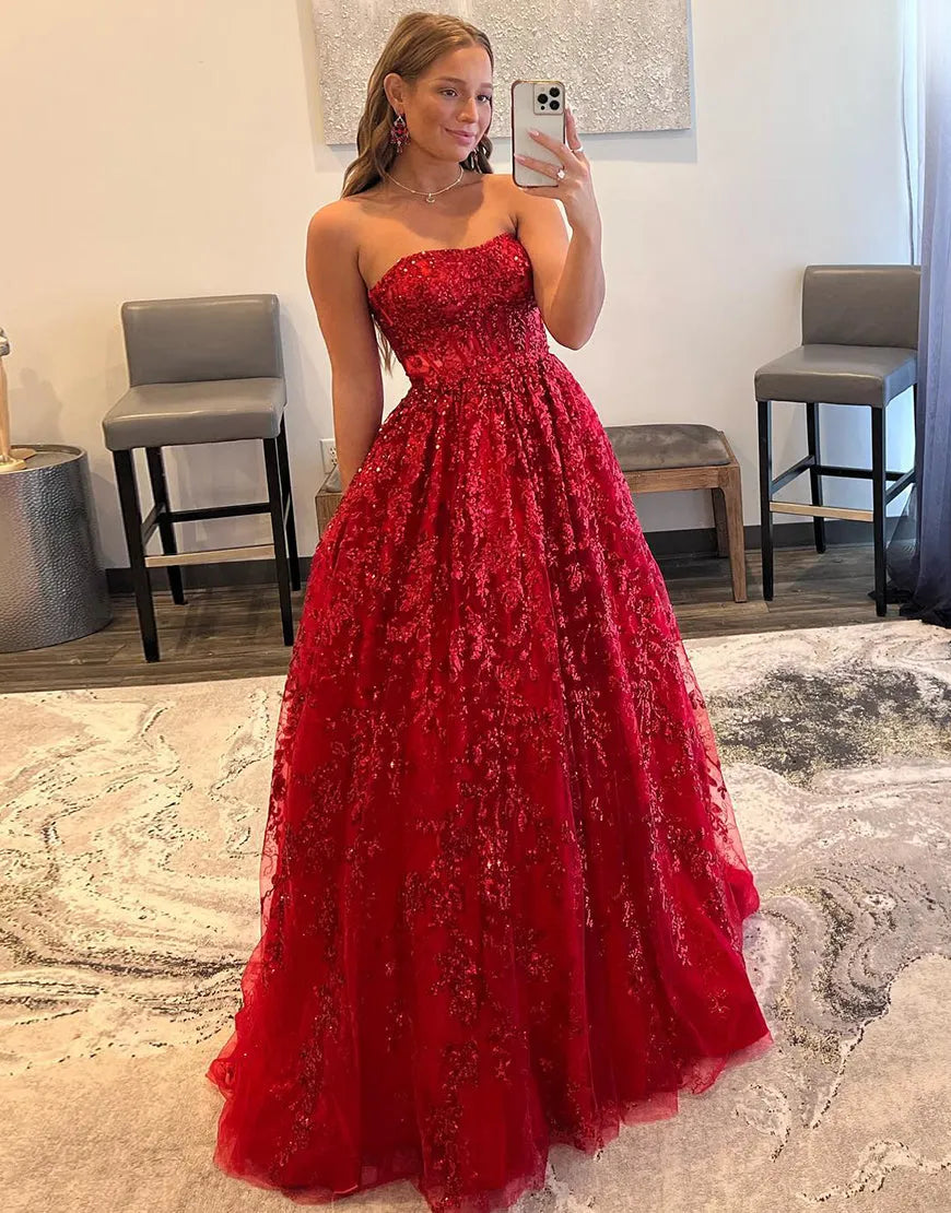 Wholesale Sexy A-Line Strapless Pleating Long Prom Dress With Applique prom dresses with long sleeves