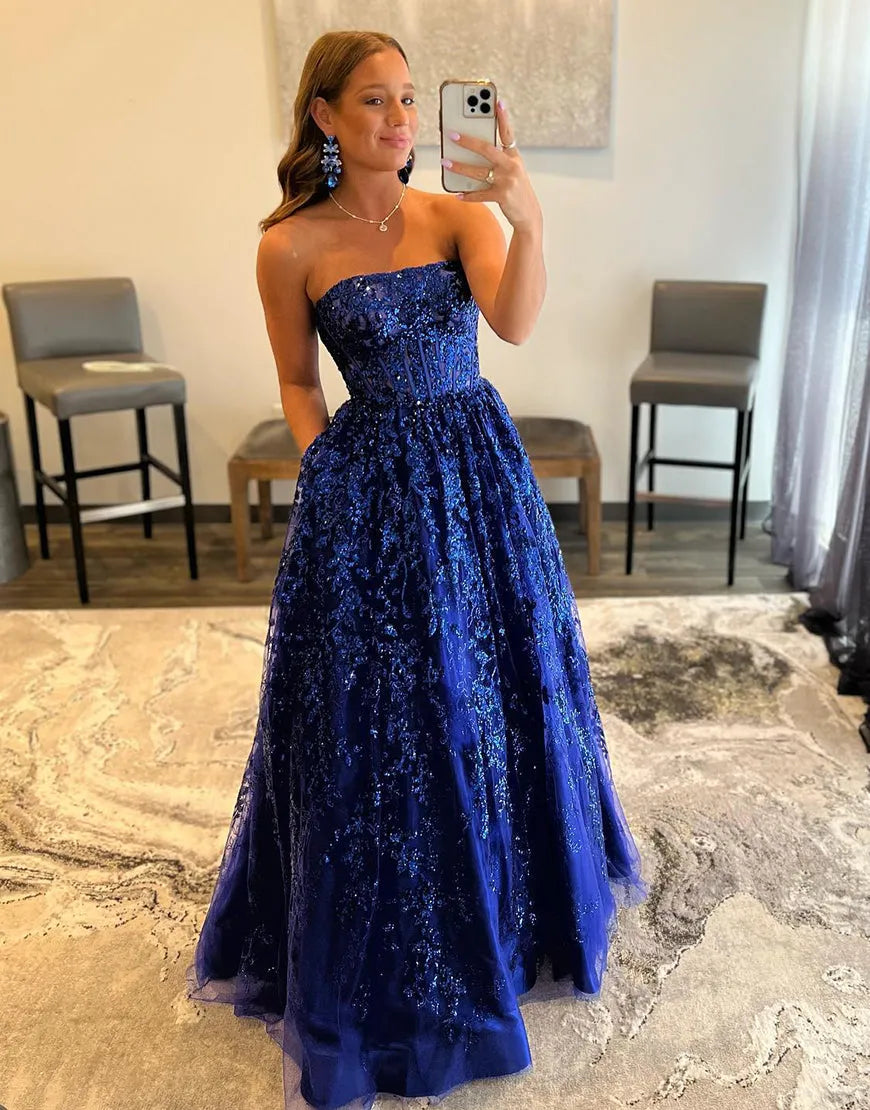 Wholesale Sexy A-Line Strapless Pleating Long Prom Dress With Applique prom dresses with long sleeves