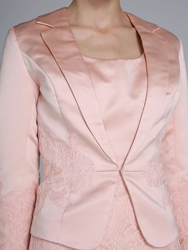 Wholesale Mother of the Bride Dress Convertible Dress Scoop Neck Short Mini Lace Satin Long Sleeve with Lace Appliques