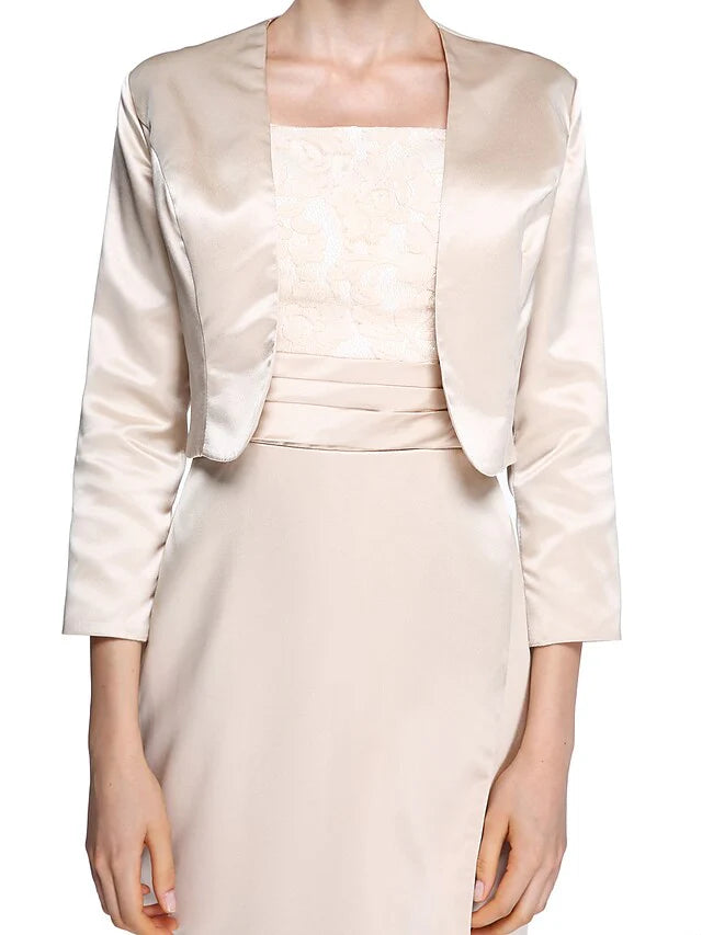 Wholesale Mother of the Bride Dress Elegant Square Neck Ankle Length Satin Length Sleeve with Lace Ruched