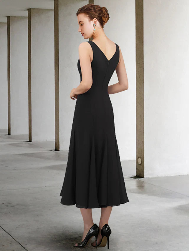 Wholesale A-Line Mother of the Bride Dress Elegant V Neck Ankle Length Chiffon Sleeveless with Beading