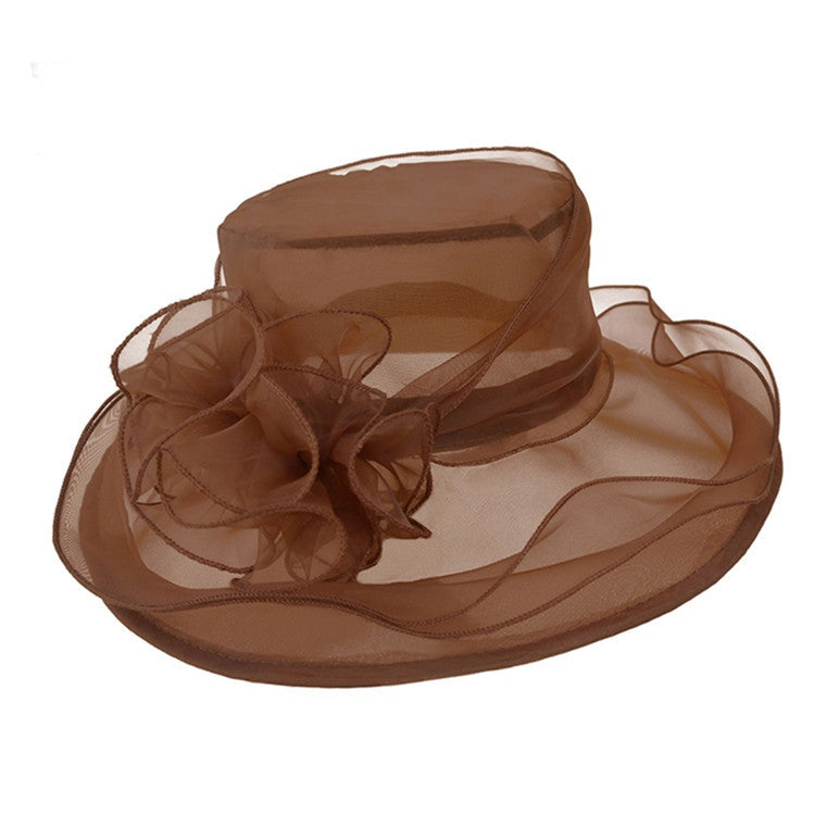 Wholesale Fascinators Hats Headwear Organza Bucket Hat Floppy Hat Straw Hat Casual Holiday Elegant Vintage With Flower Pure Color Headpiece Headwear