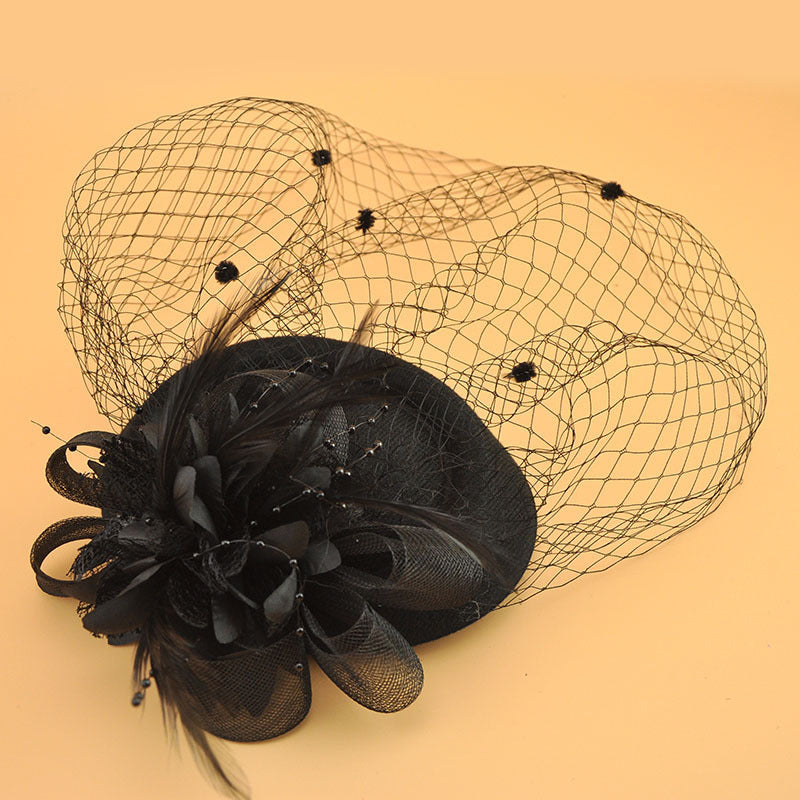 Wholesale Fascinators Headwear Headpiece Net Veil Hat Wedding Ladies Day With Floral Pom-pom Headpiece Headwear