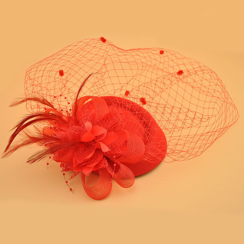 Wholesale Fascinators Headwear Headpiece Net Veil Hat Wedding Ladies Day With Floral Pom-pom Headpiece Headwear