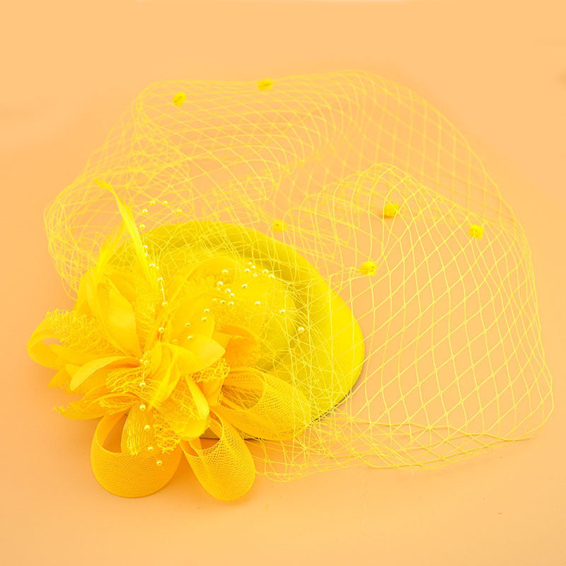 Wholesale Fascinators Headwear Headpiece Net Veil Hat Wedding Ladies Day With Floral Pom-pom Headpiece Headwear