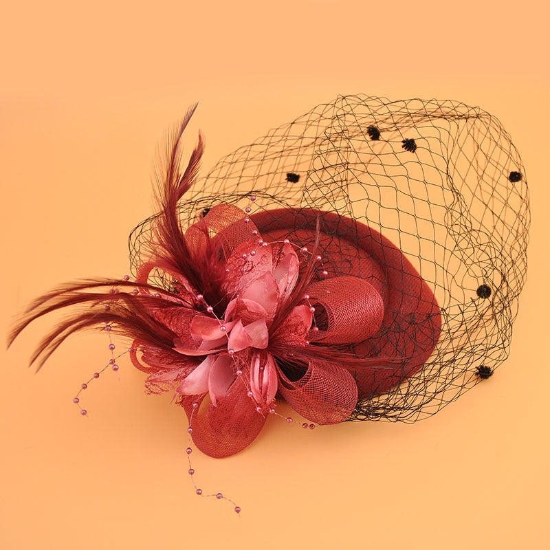 Wholesale Fascinators Headwear Headpiece Net Veil Hat Wedding Ladies Day With Floral Pom-pom Headpiece Headwear