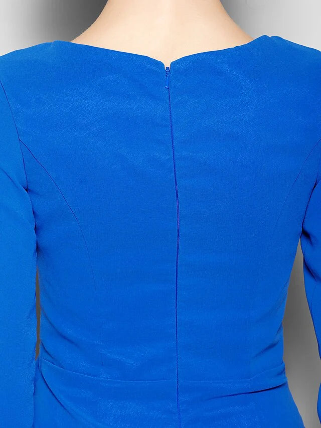 Wholesale Mother of the Bride Dress Scoop Neck Knee Length Chiffon 3/4 Length Sleeve with Criss Cross