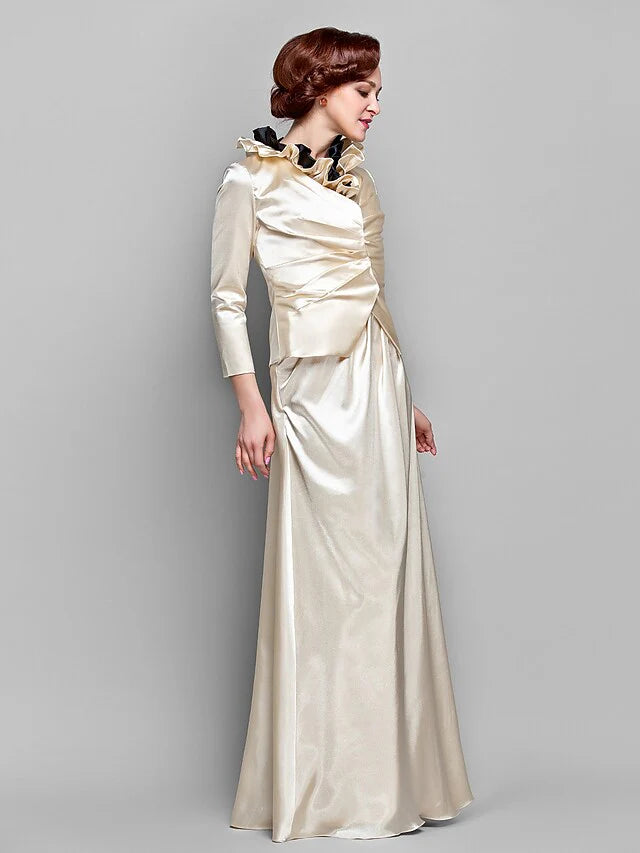 Wholesale A-Line Mother of the Bride Dress Wrap Included V Neck Floor Length Stretch Satin Length Sleeve with Ruffles Side Draping