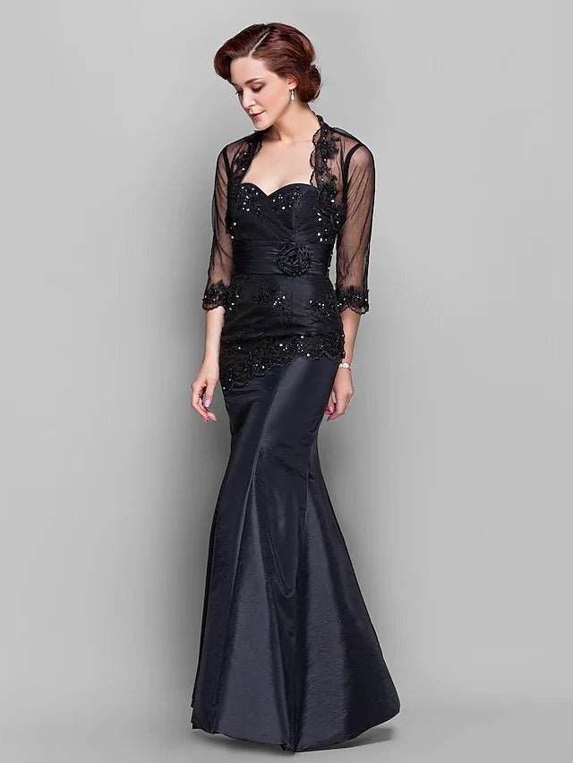 Wholesale Mother of the Bride Dress Wrap Included Sweetheart Neckline Floor Length Taffeta Tulle Length Sleeve with Lace Ruched Beading