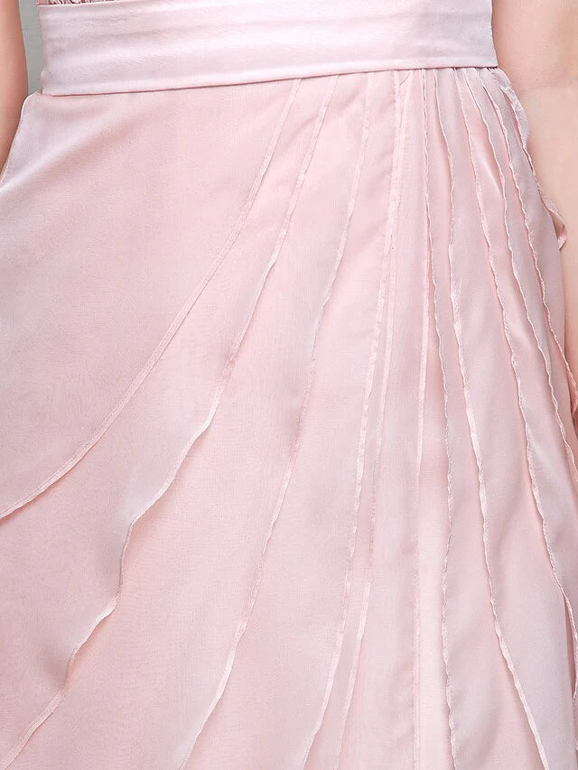 Wholesale Mother of the Bride Dress Jewel Neck Floor Length Chiffon Lace Short Sleeve with Lace Ruffles