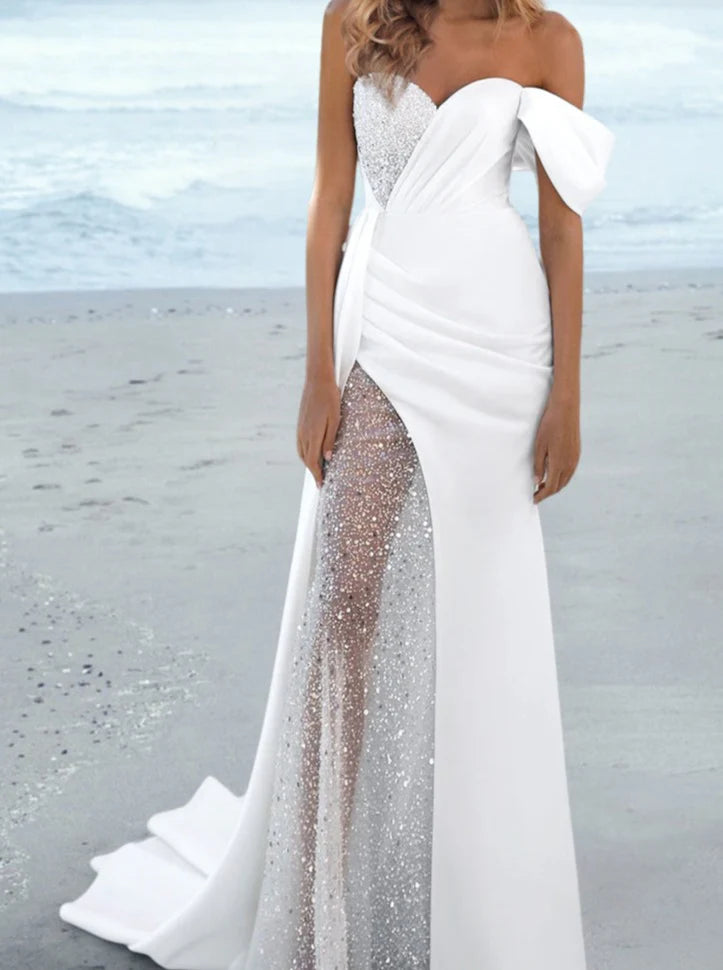 Wholesale Sheath/Column One-Shoulder Floor-Length Wedding Dress