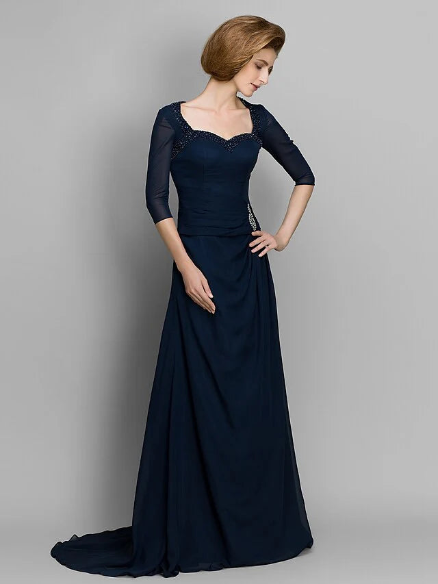 Wholesale A-Line Mother of the Bride Dress Elegant Sweetheart Neckline Chiffon Length Sleeve with Ruched Beading