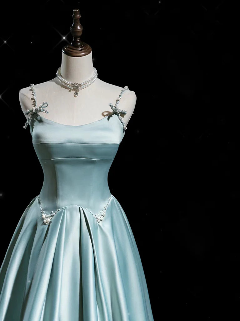 Wholesale A-Line Blue Satin Long Prom Dress Blue Long Formal Dress gowns evening dresses