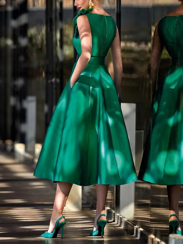 Wholesale A-Line/Princess V Neck Sleeveless Tea-Length Mother Of The Bride Dresses With Belt Ruffles Applique