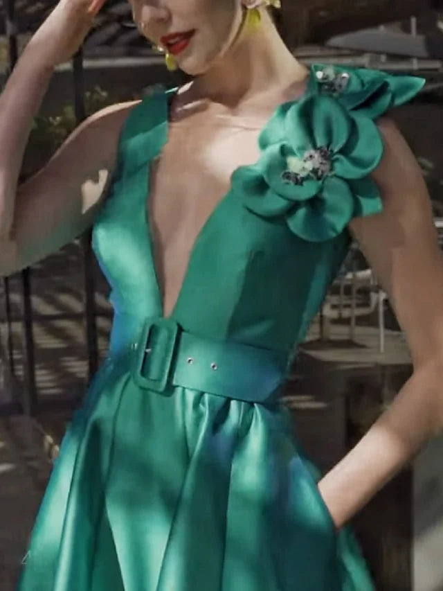 Wholesale A-Line/Princess V Neck Sleeveless Tea-Length Mother Of The Bride Dresses With Belt Ruffles Applique