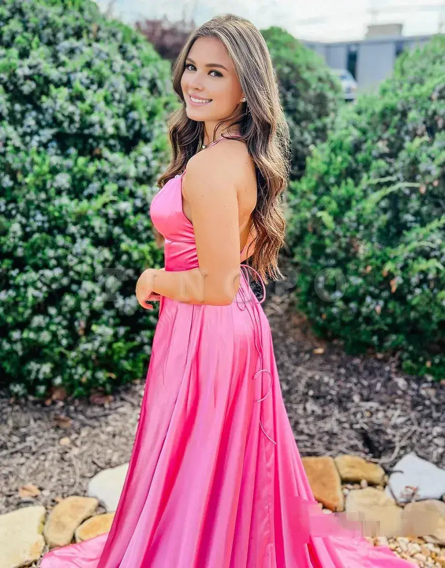 Wholesale A-Line Hot Pink Prom Dress Side Split Evening Dress prom dresses shops