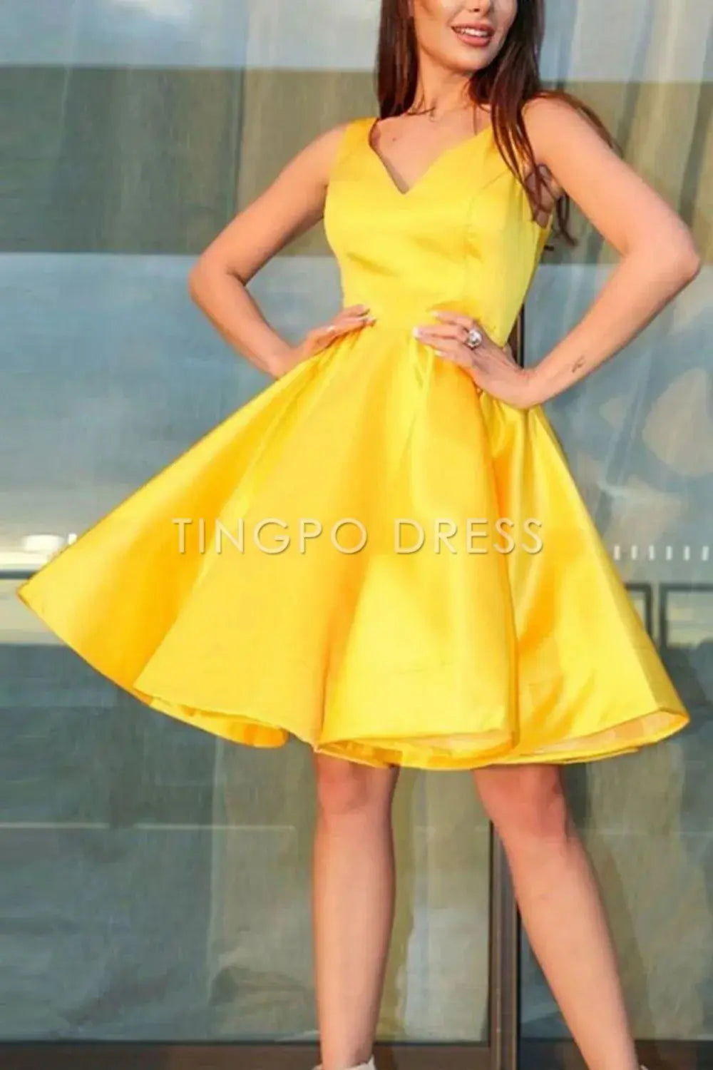 TingPo Wholesale Elegant A-Line Knee Length Lemon Homecoming Dress formal wear dresses