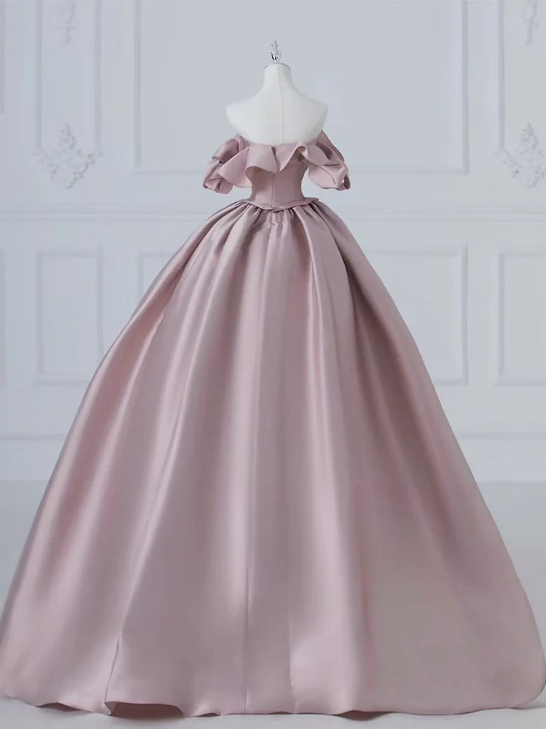 Wholesale A-Line Pink Satin Long Prom Dress Pink Long Evening Dress gowns evening dresses