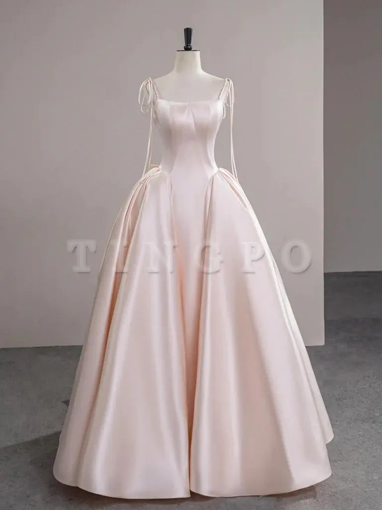 Wholesale A-Line Satin Champagne Pink Long Prom Dress Champagne Pink Formal Dress gowns evening dresses