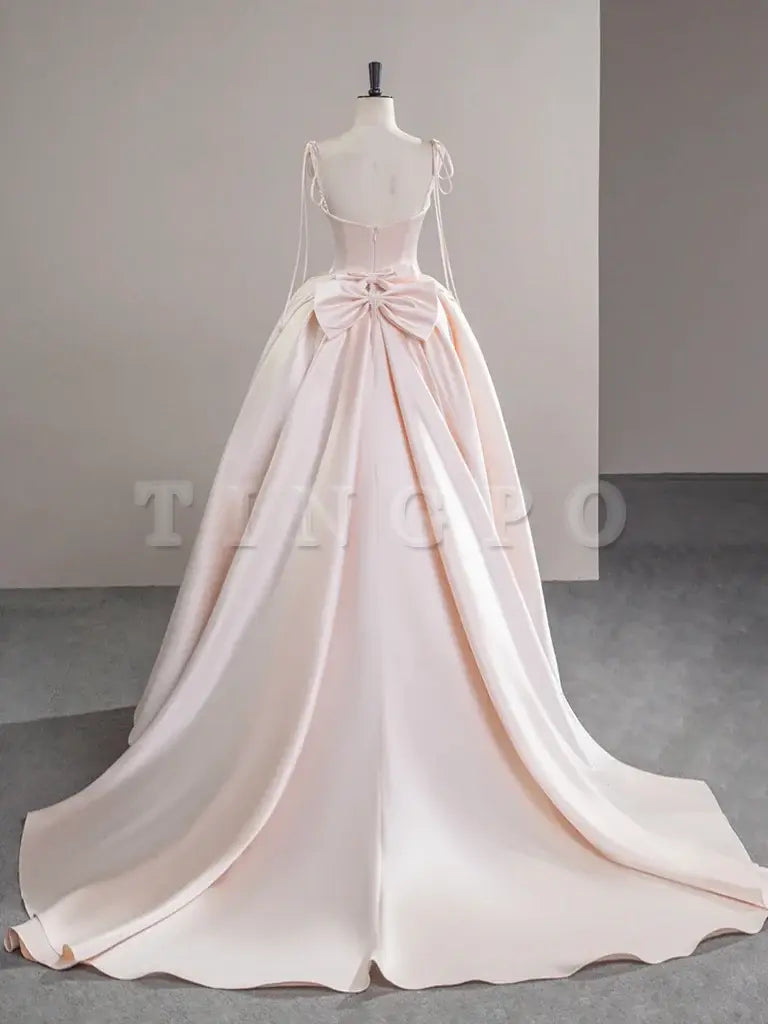 Wholesale A-Line Satin Champagne Pink Long Prom Dress Champagne Pink Formal Dress gowns evening dresses