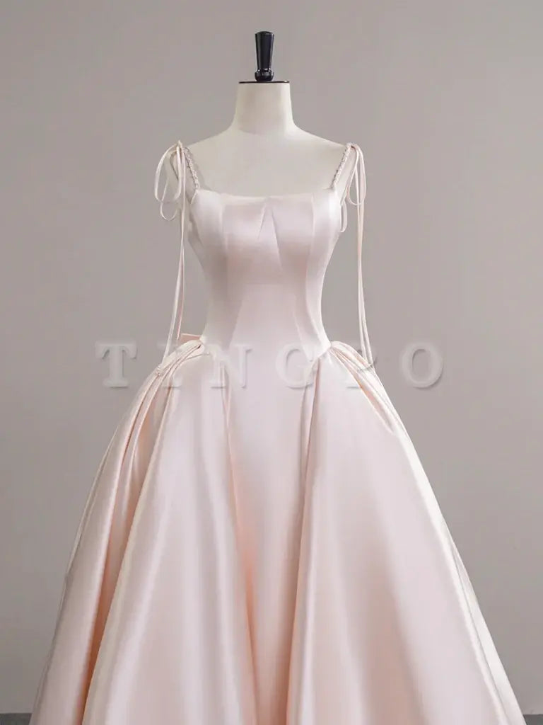 Wholesale A-Line Satin Champagne Pink Long Prom Dress Champagne Pink Formal Dress gowns evening dresses