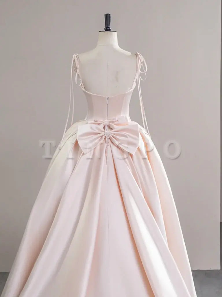 Wholesale A-Line Satin Champagne Pink Long Prom Dress Champagne Pink Formal Dress gowns evening dresses