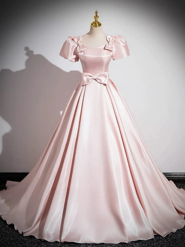 Wholesale A-Line Satin Pink Long Prom Dress Pink Long Formal Dress gowns evening dresses