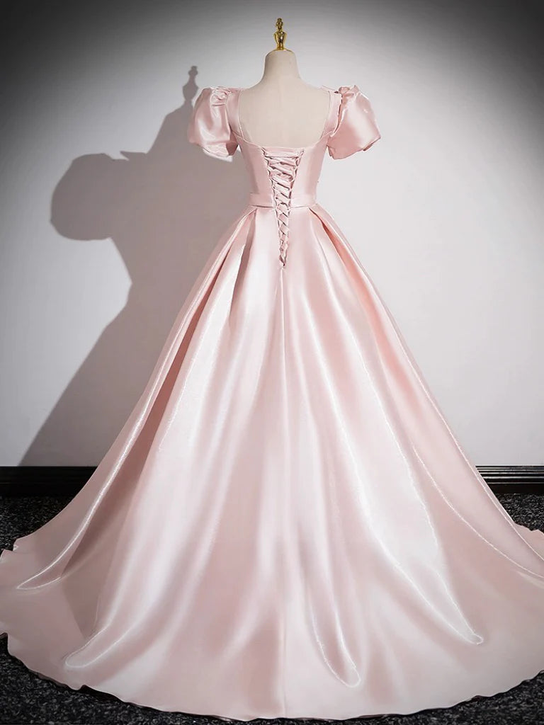Wholesale A-Line Satin Pink Long Prom Dress Pink Long Formal Dress gowns evening dresses